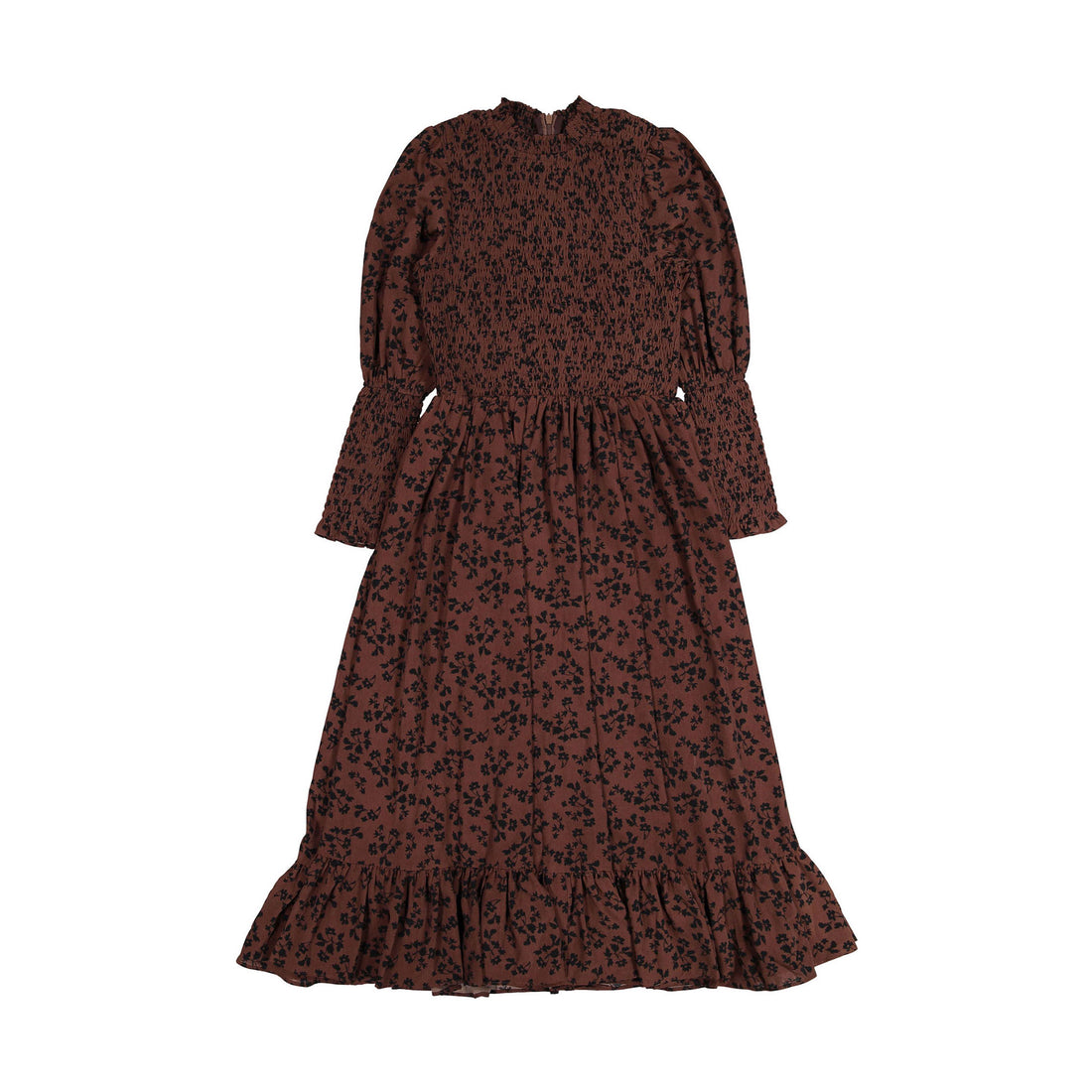 Ava and Lu Brown Floral Smocked Dress