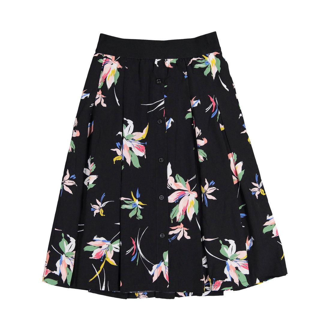 Ava and Lu Black Multi Floral Button Down Skirt