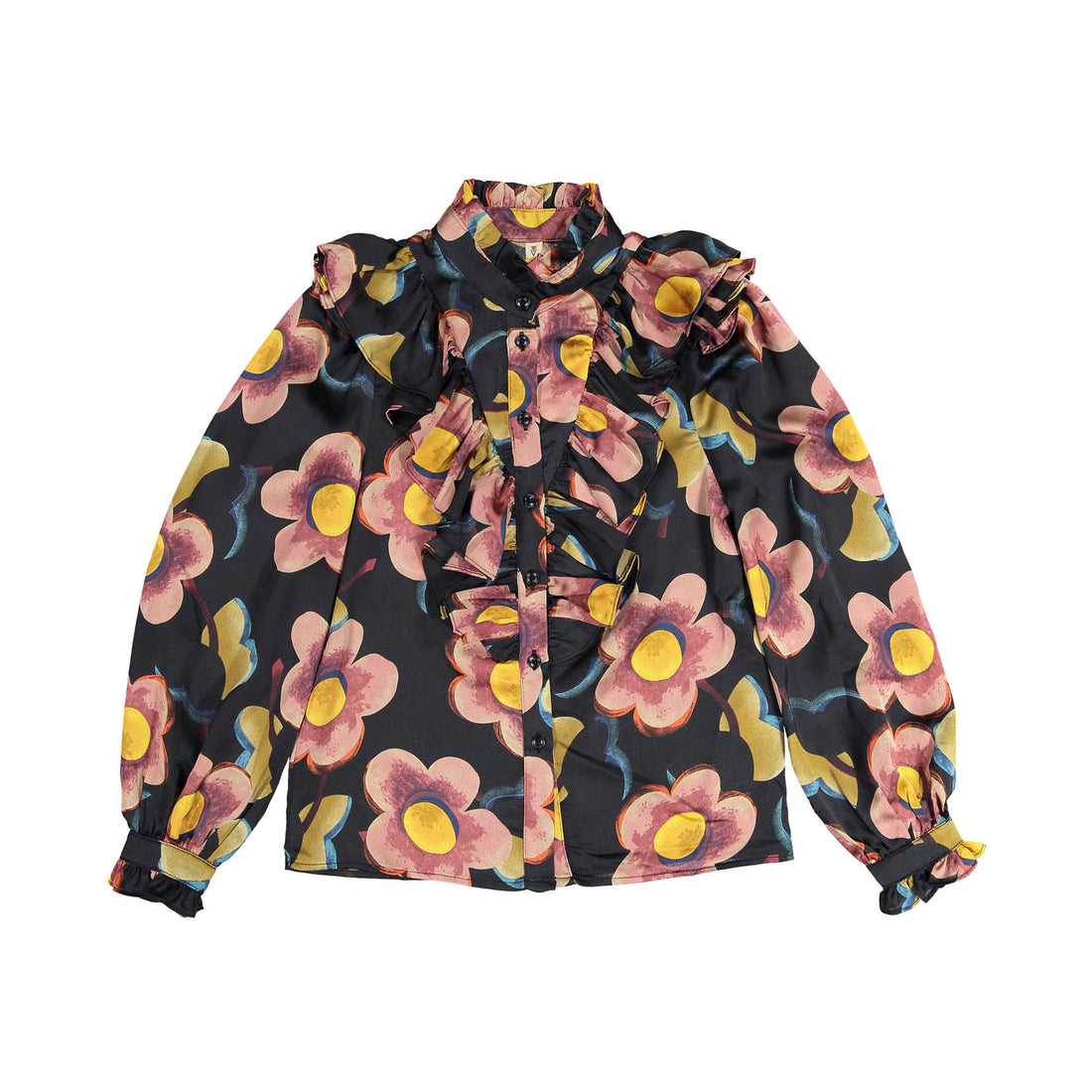Ava and Lu Big Flowers Ruffle Blouse