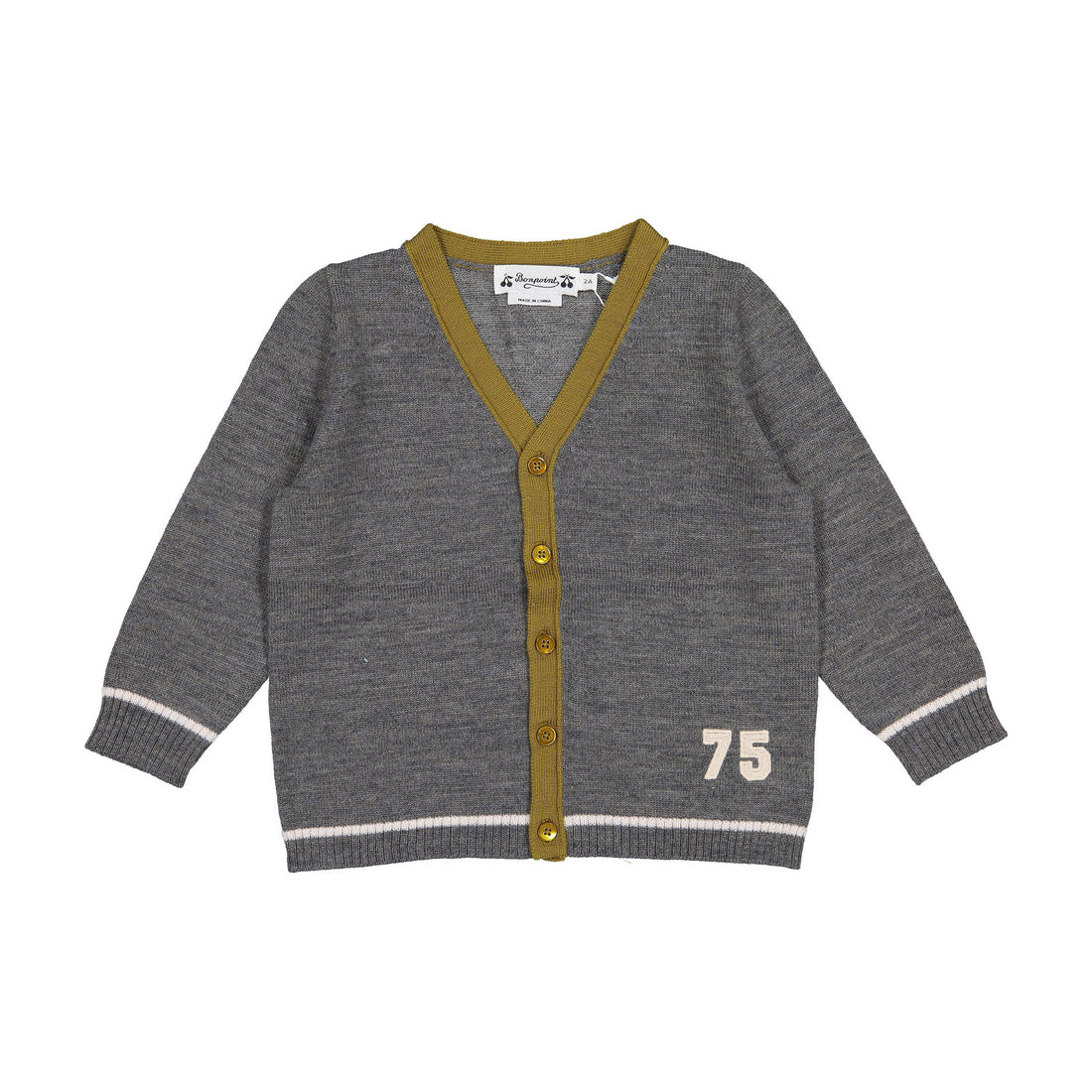 Bonpoint Grey Trimmed 75 Baby Teotim Cardigan