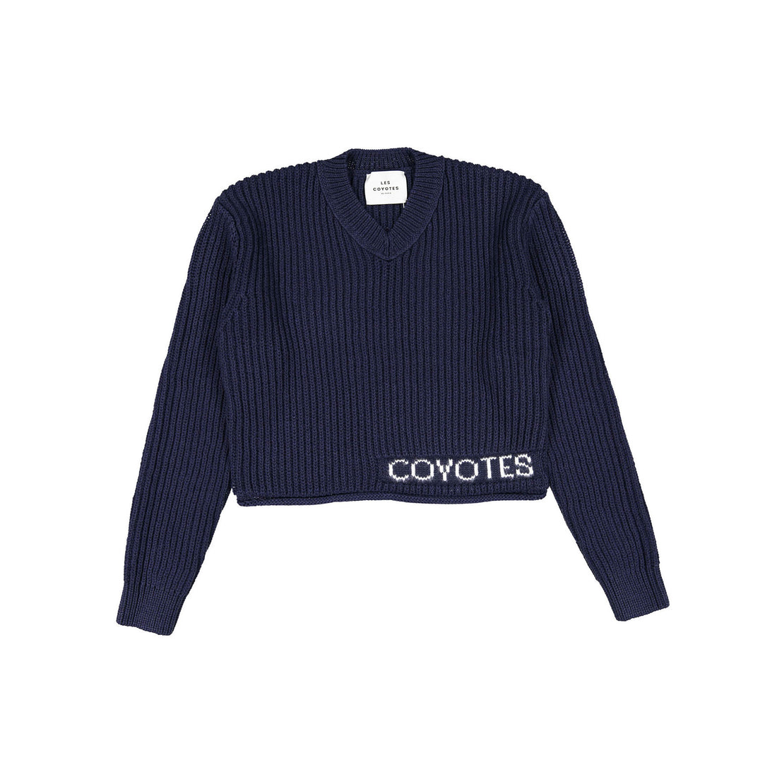 Les Coyotes de Paris Navy Kinga Cropped Sweater With Offcenter Logo
