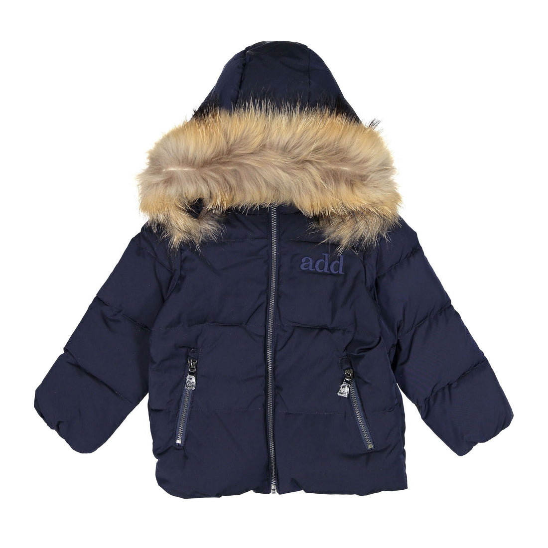 Add Blue Boy Fur Hooded Down Jacket With Logo