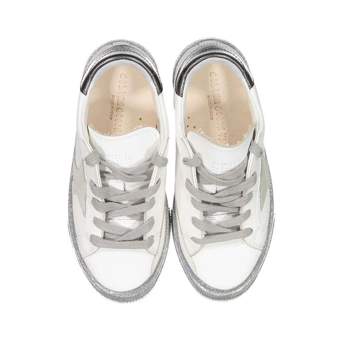 Golden Goose White/Ice/Charcoal Grey May Leather Sneakers