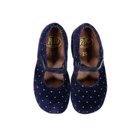 Pepe Navy Stone Dot Velvet Mary Janes