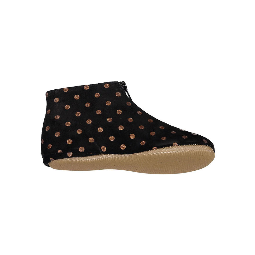 Pepe Black Dot Suede Zip Up Bootie