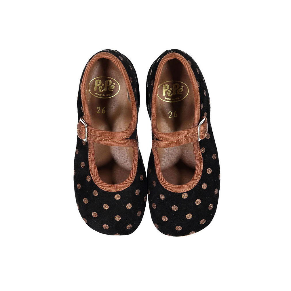 Pepe Black Dot Suede Buckle Mary Janes