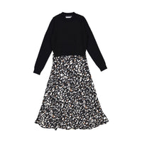 ROWE Black Printed Slip Dress with Knit Sweater
