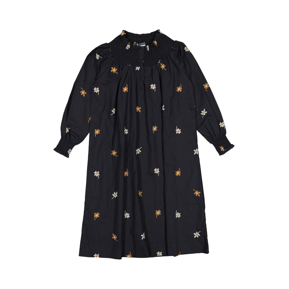 ROWE Black Embroidered Smock Dress