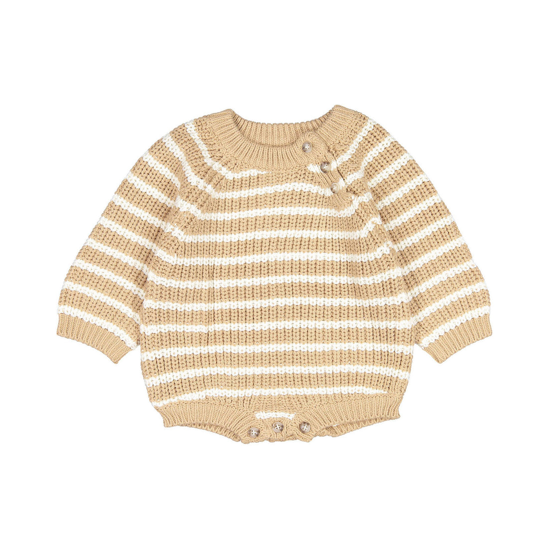 Bebe Holic Stripes Knit Romper - Beige