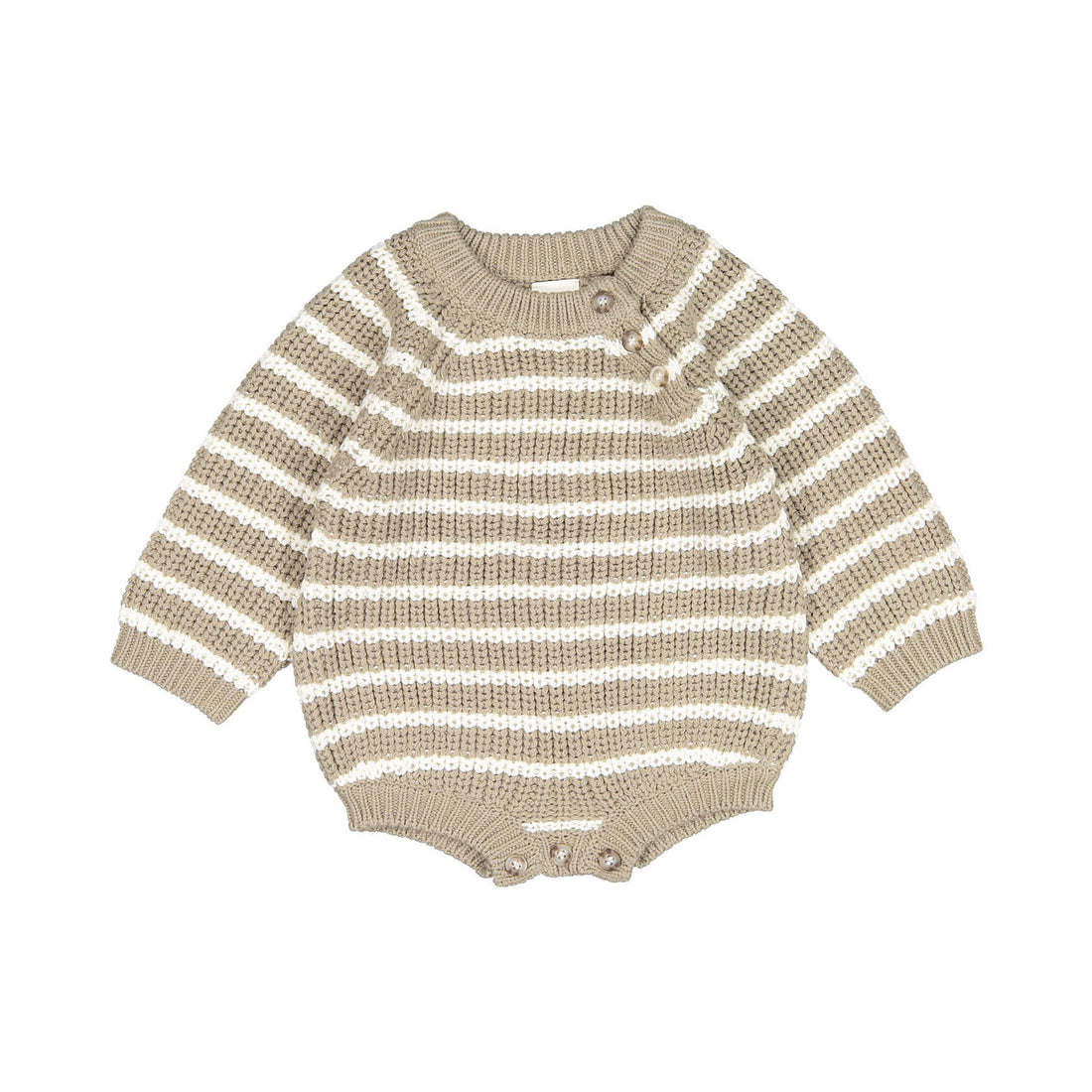 Bebe Holic Stripes Knit Romper - Khaki