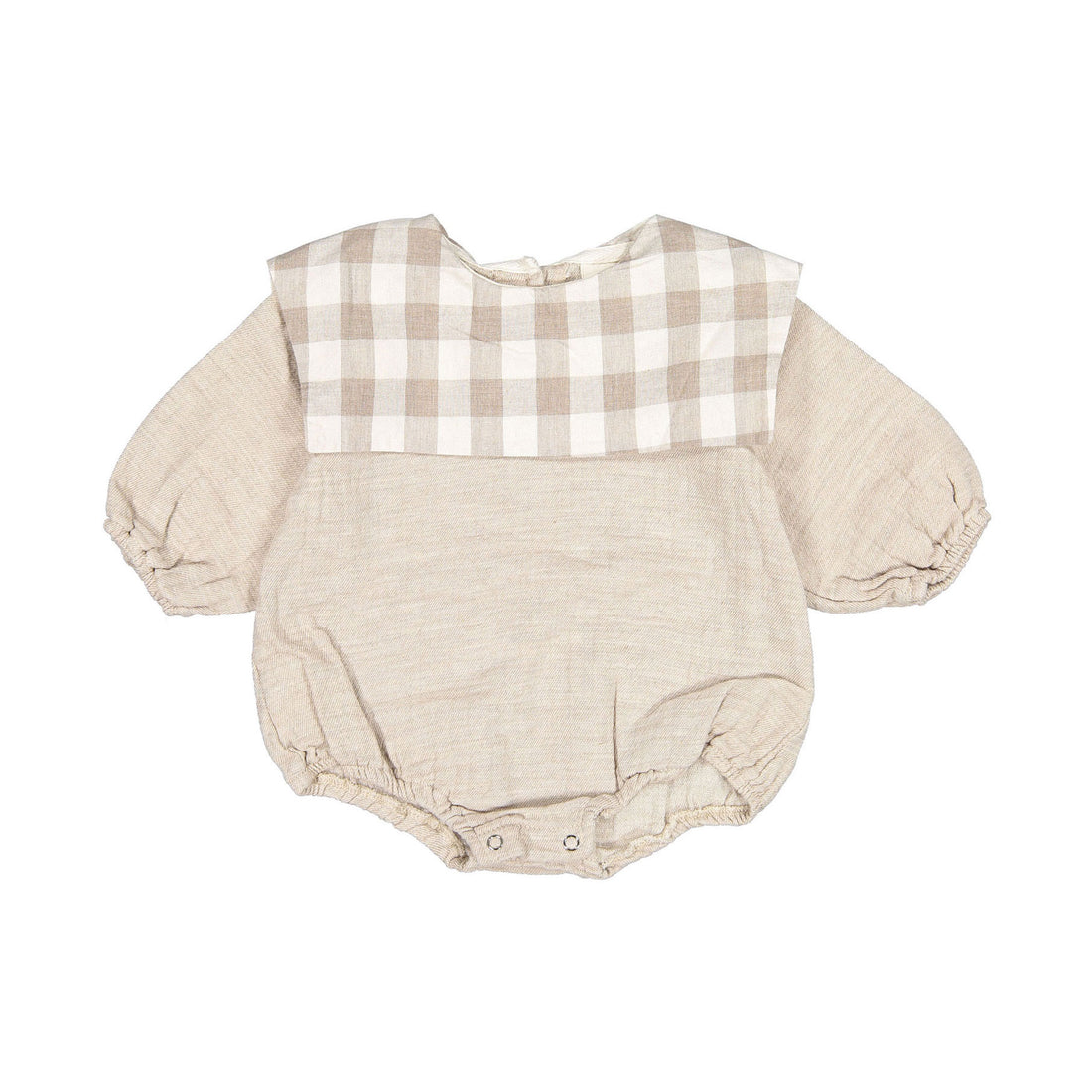 Bebe Holic Check Collar Romper - Beige