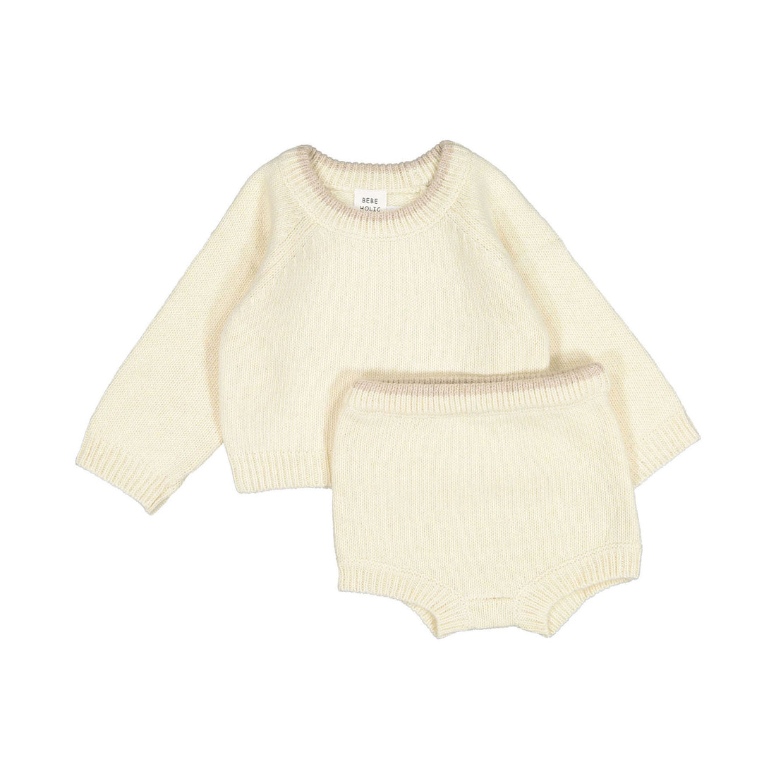 Bebe Holic Color Knit Top Bottom Set - Cream