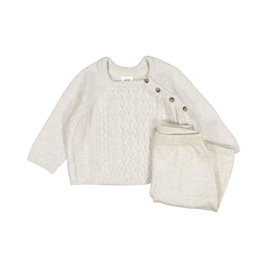 Bebe Holic Twist Knit Top Bottom Set - Oatmeal