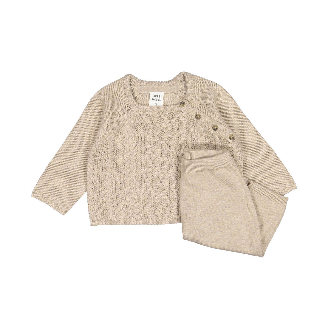 Bebe Holic Twist Knit Top Bottom Set - Beige