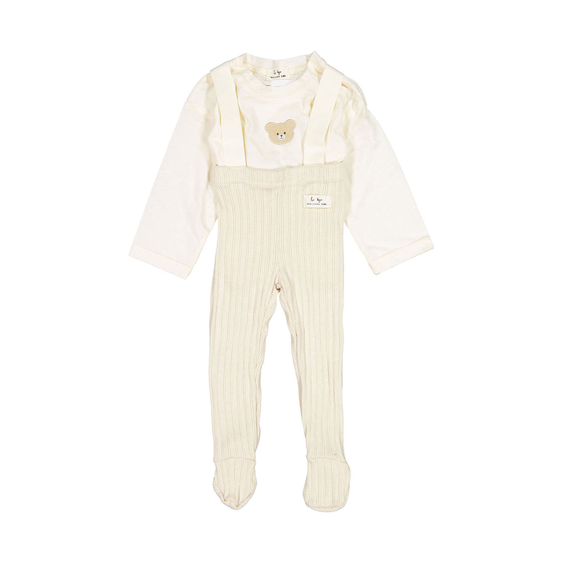 Hi Byebebe Roem Rib Dungarees Tee Set - Light-Beige