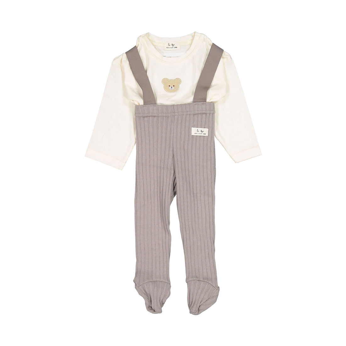 Hi Byebebe Roem Rib Dungarees Tee Set - Mocha
