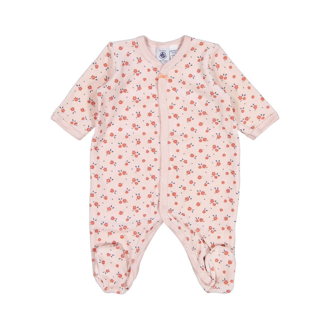 Petit Bateau Baby Girl Front Snap Velour Floral Footie