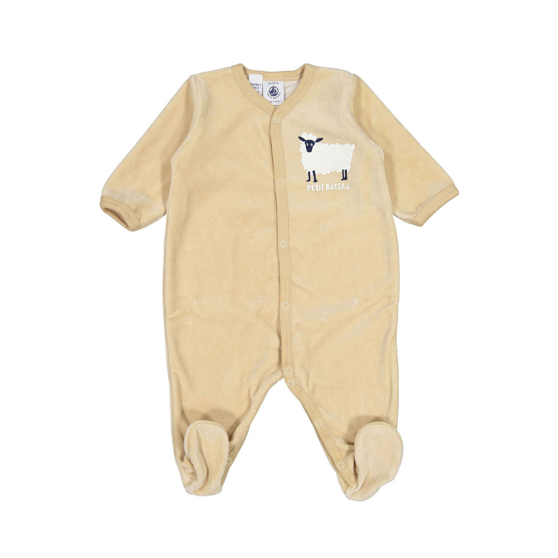 Petit Bateau Baby Front Snap Velour Footie With Sheep Graphic