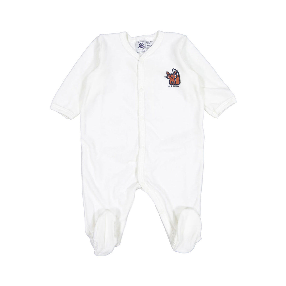 Petit Bateau Baby Front Snap Velour Footie With Fox Graphic