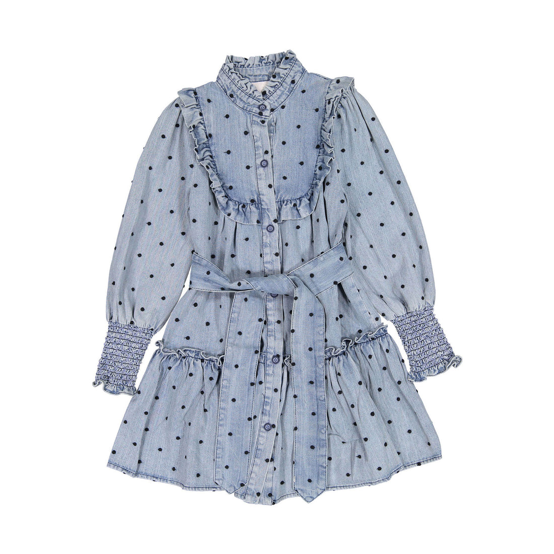 Steph Light Chambray/Black Embroidered Dot Shirt Dress