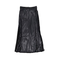 Ava Jeans Black Leather + Pleated Back Maxi Skirt