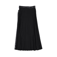Ava Jeans Black Leather + Pleated Back Maxi Skirt