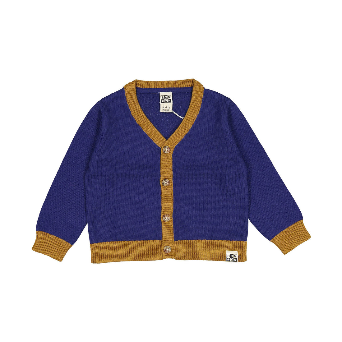 Bonton Cool Blue Contrast Rib Cardigan