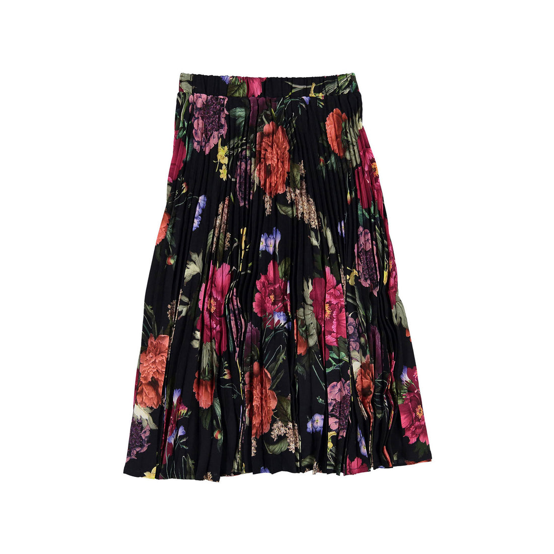 Christina RohdeBlack Colorful Floral Pleated Skirt