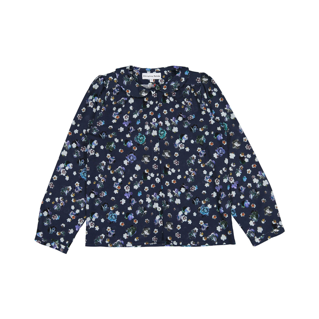 Christina Rohde Top Blue Floral Peter Pan Blouse