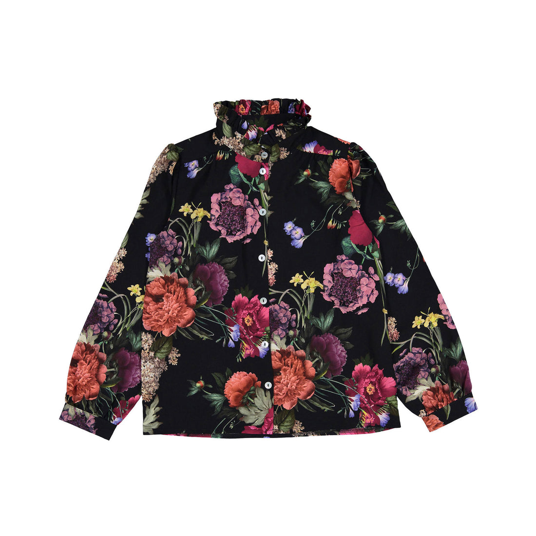 Christina Rohde Top Black Colorful Floral High Neck Blouse