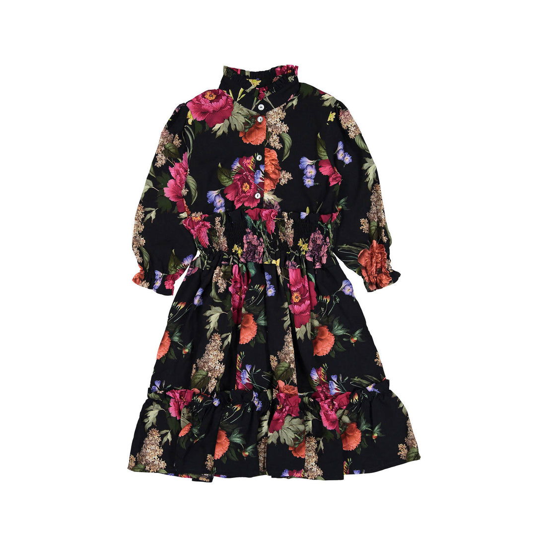 Christina Rohde Black Colorful Floral Waisted Dress