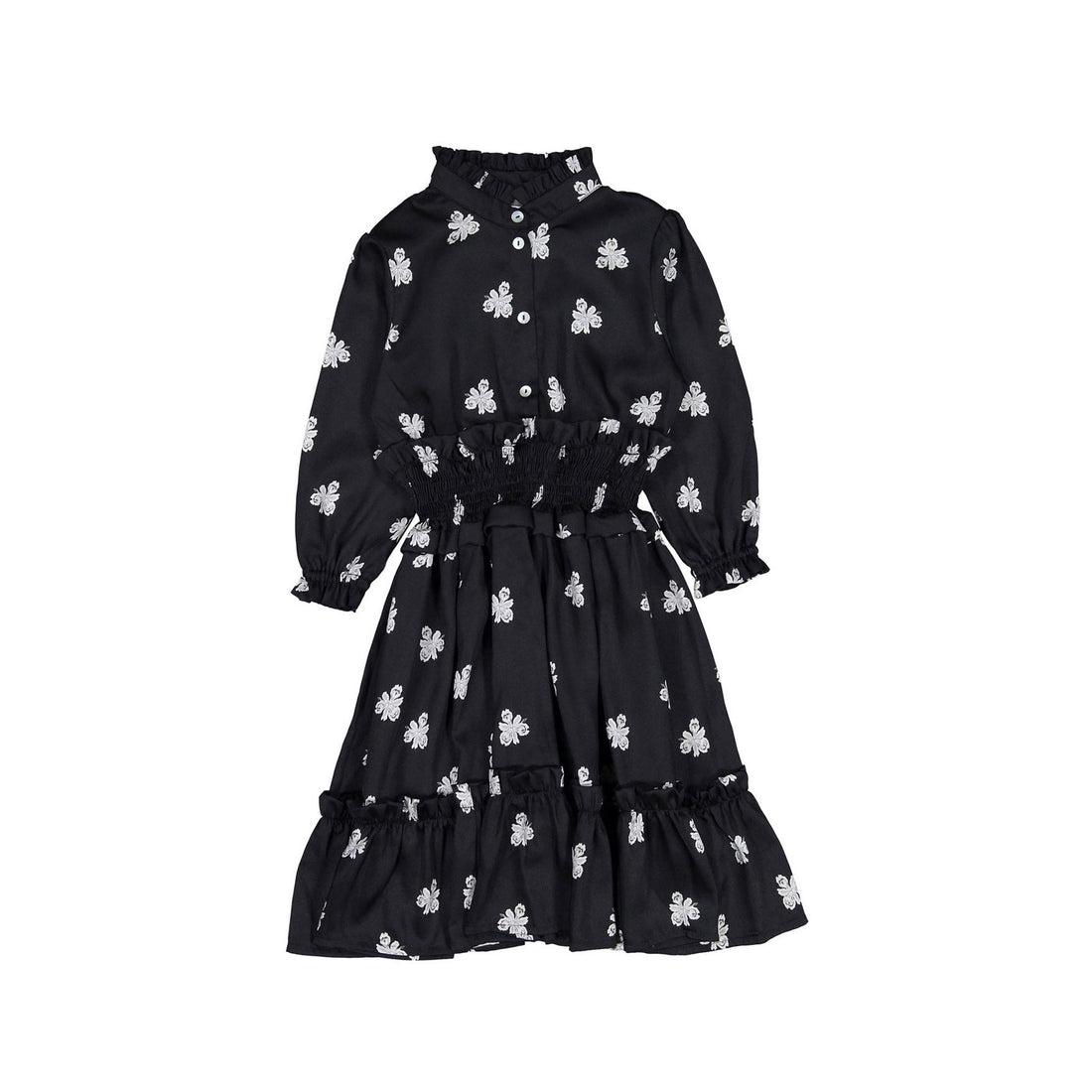 Christina Rohde Black Floral Silky Waisted Dress