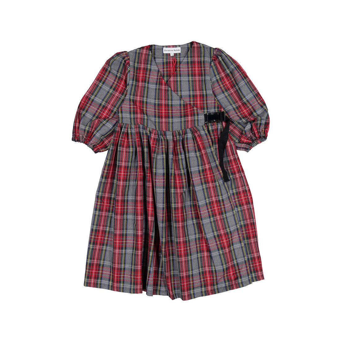 Christina Rohde Grey/Red Plaid Side Buckle Dress
