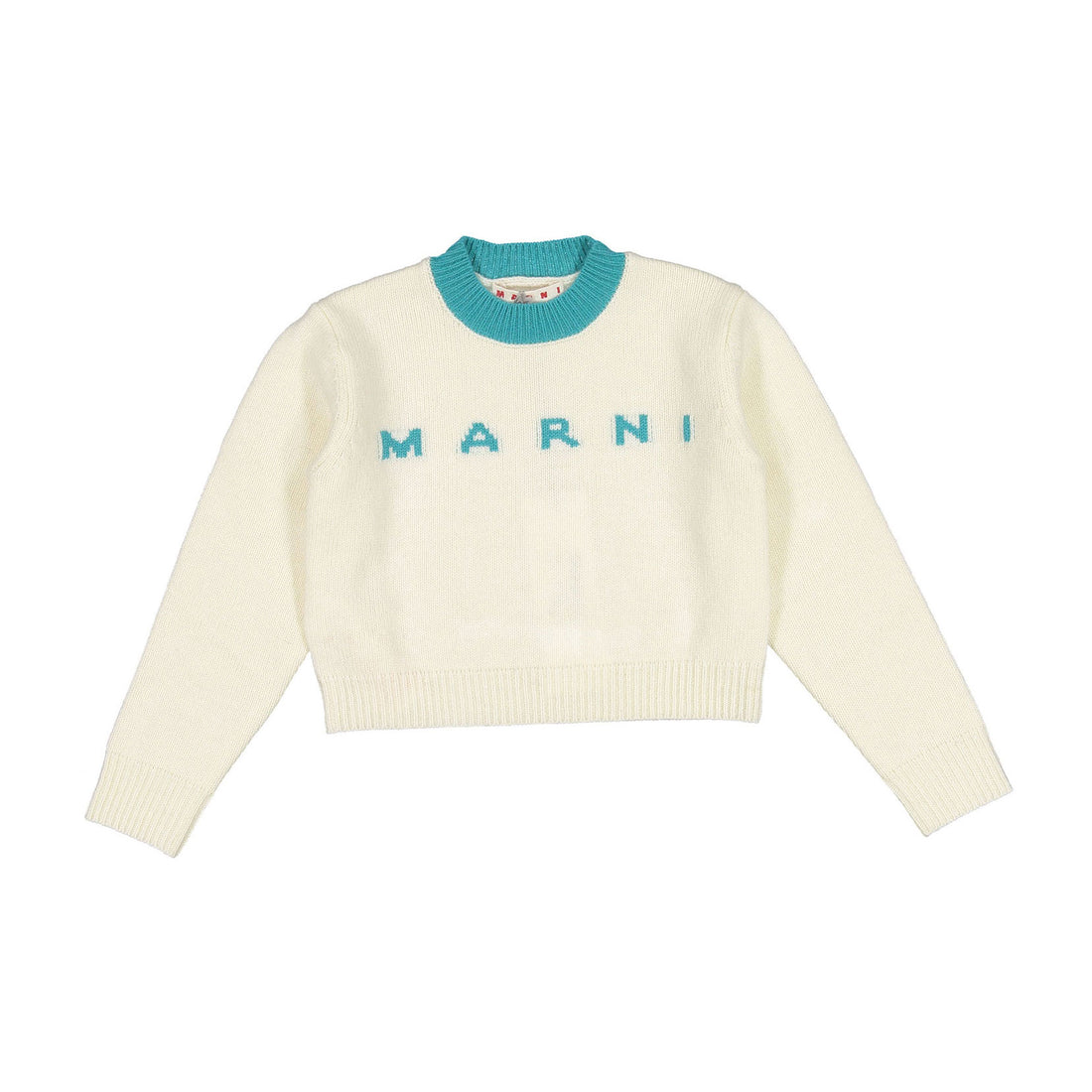 Marni Milky White Green Logo Knit Sweater