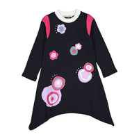 Marni Navy Blue Dress 70s Print Curved Hem Dress