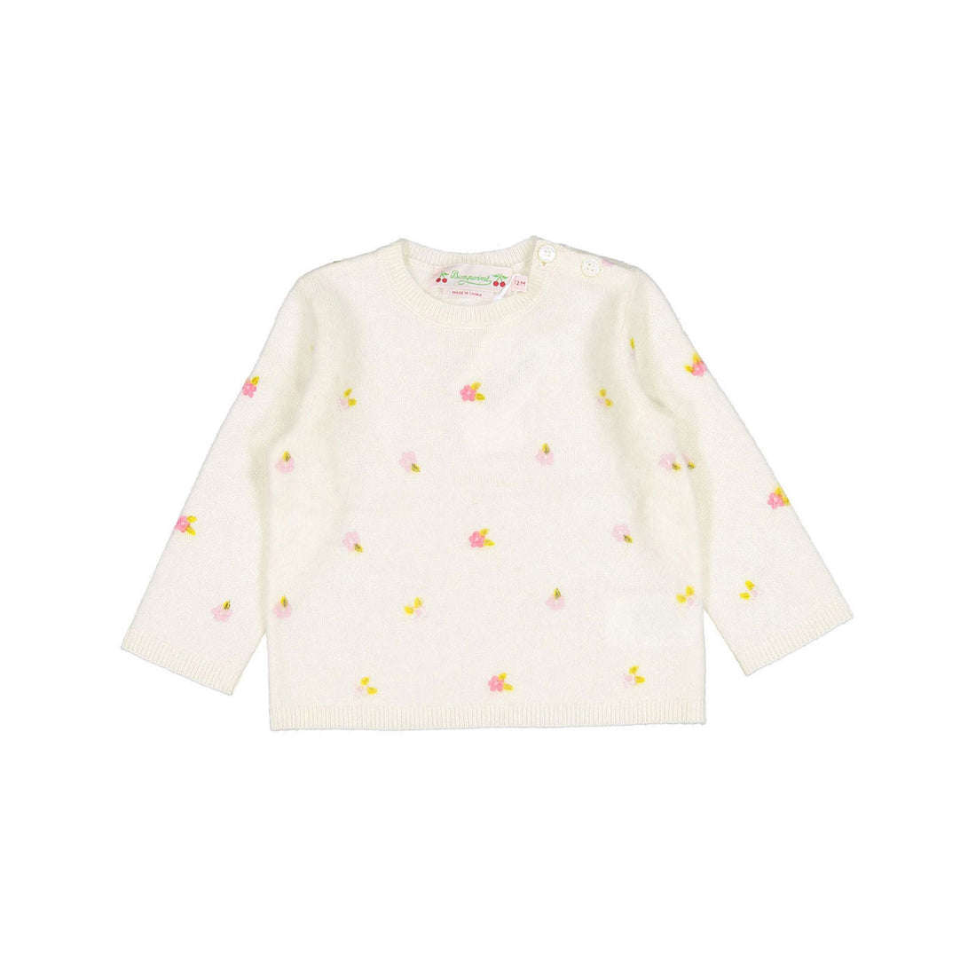 Bonpoint Cream Flower Print Knit Beavie Baby Pullover