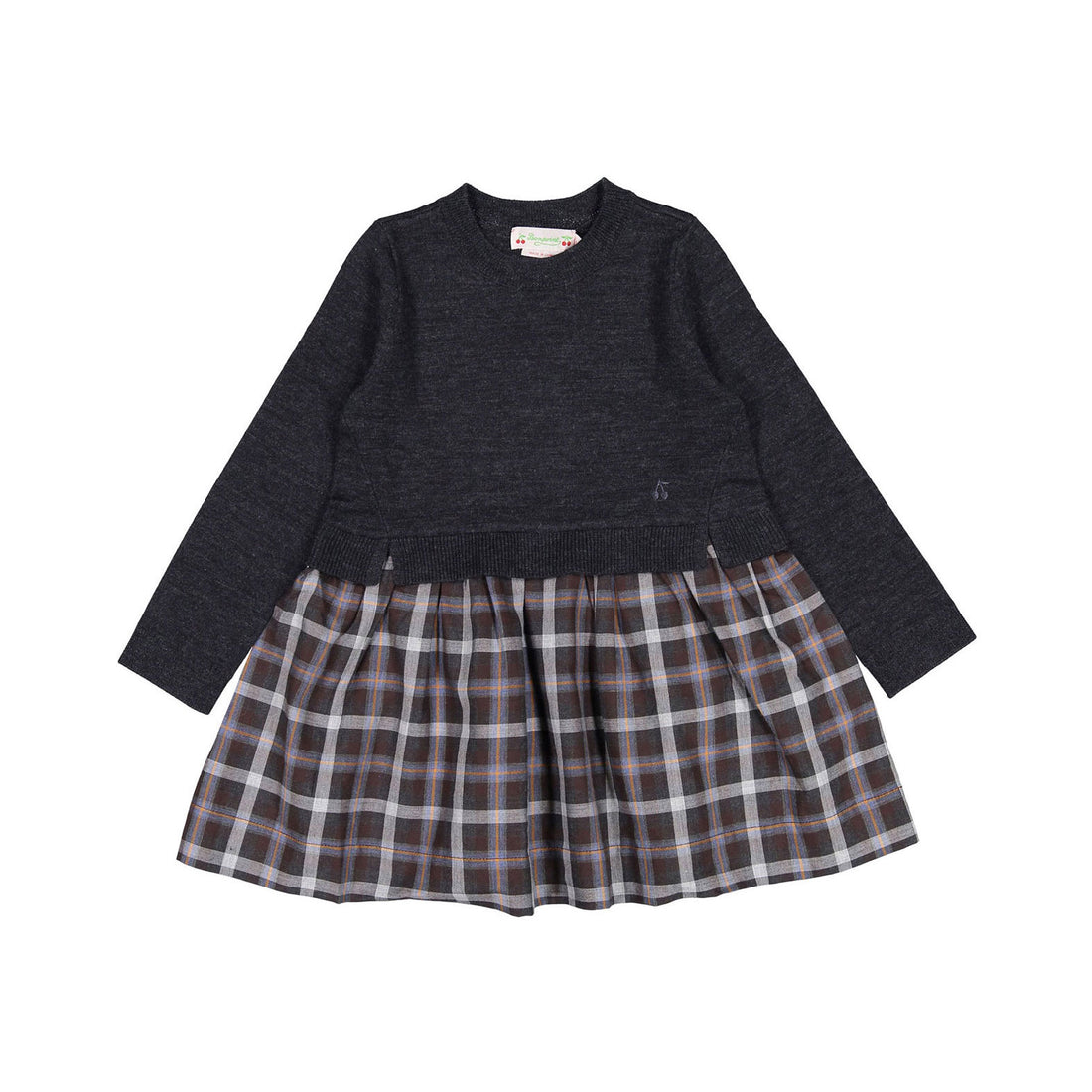 Bonpoint Grey Knit + Plum Plaid Tayra Dress
