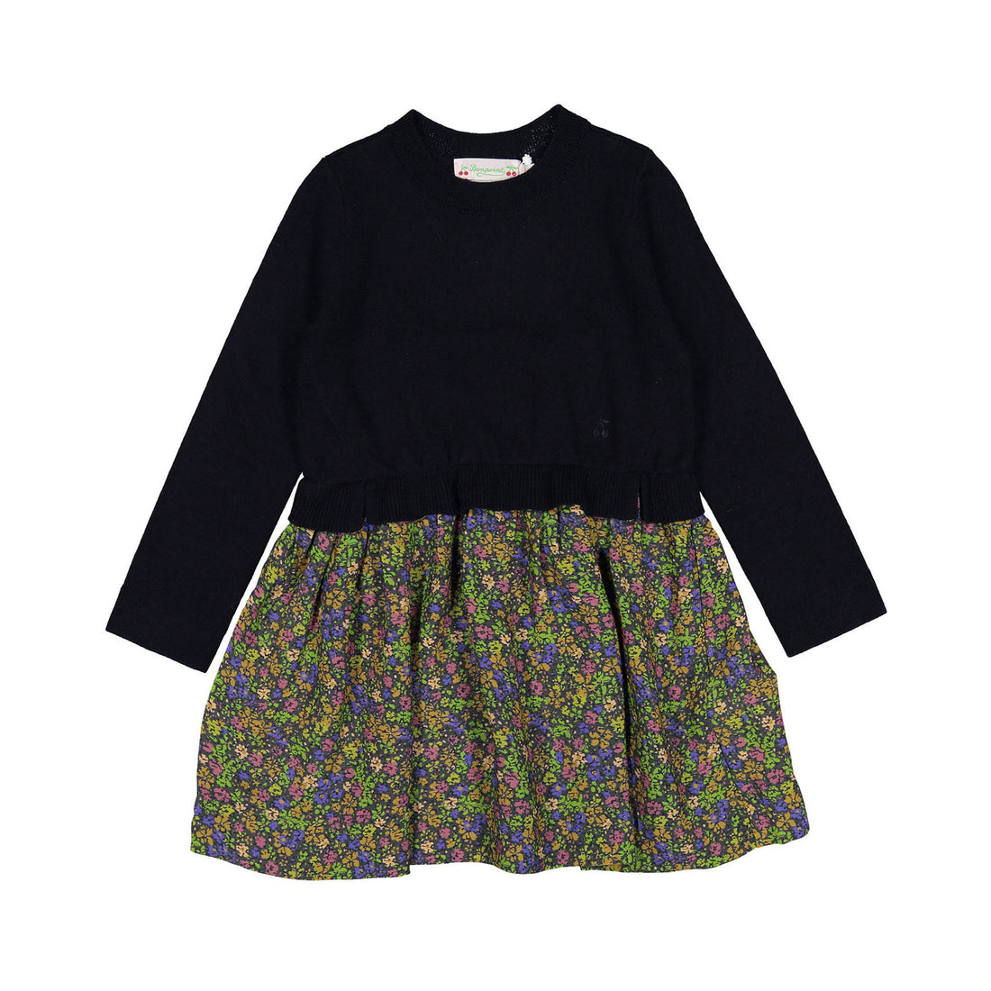 Bonpoint Navy Knit + Green Floral Tayra Dress