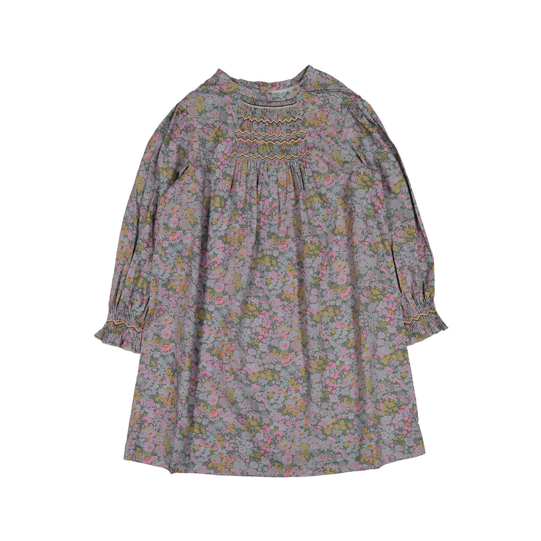 Bonpoint Green-Grey Floral Smocked Divine Dress