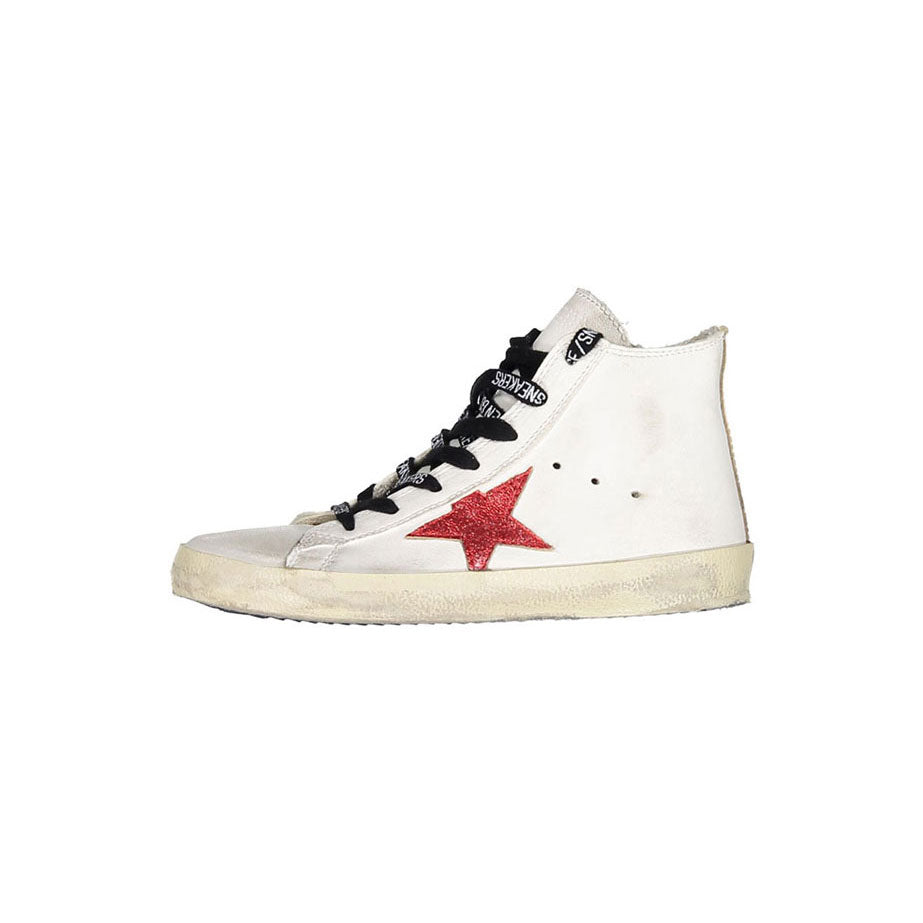 Golden Goose White/Red/Gold Francy High Top Sneakers