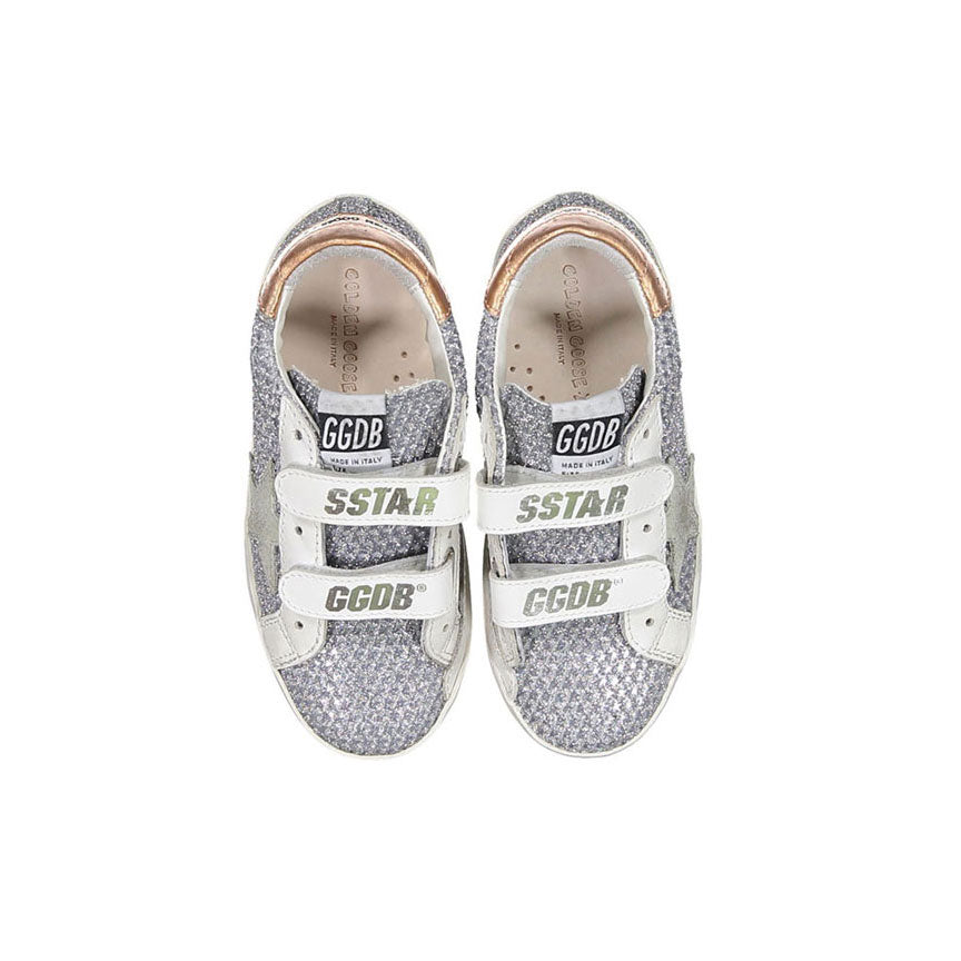 Golden Goose Silver/White/Bronze Old School Star Print Sneakers