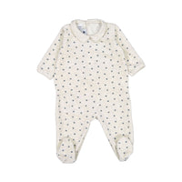Petit Bateau Baby Back Snap Velour Star Print Footie With Collar