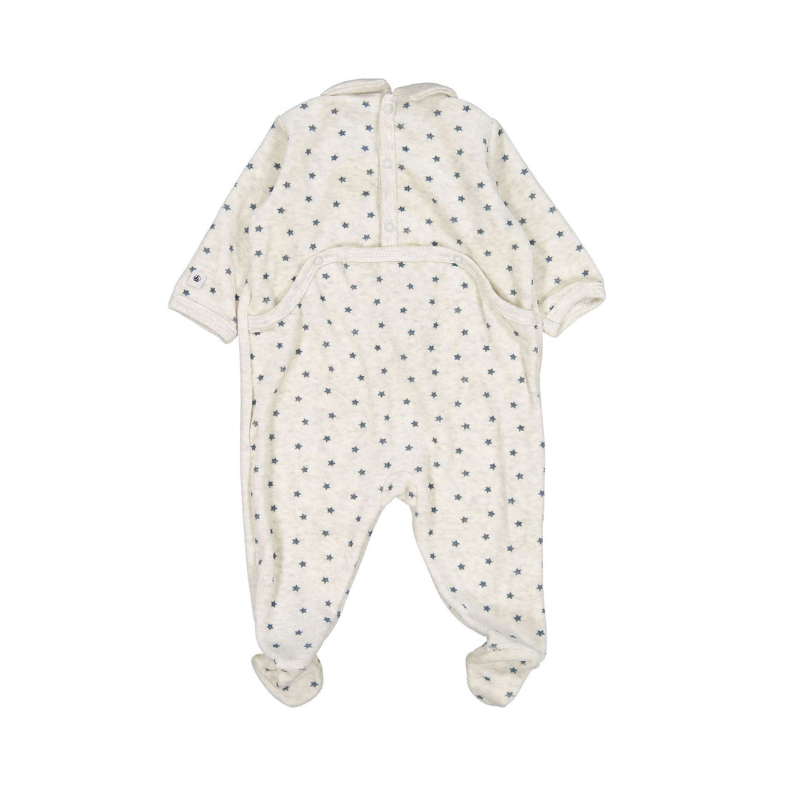 Petit Bateau Baby Back Snap Velour Star Print Footie With Collar