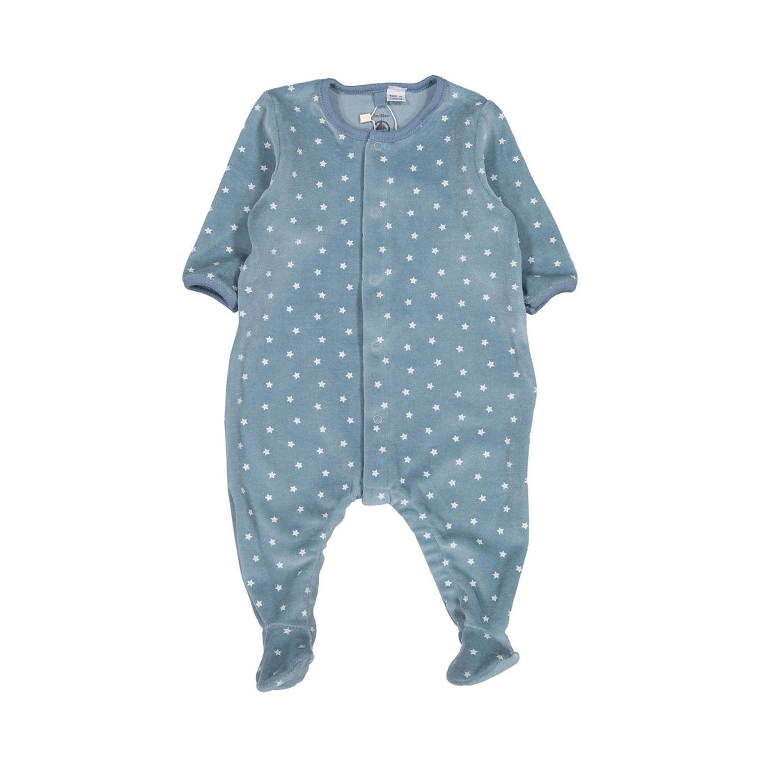 Petit Bateau Baby Boy Front Snap Velour Star Print Footie