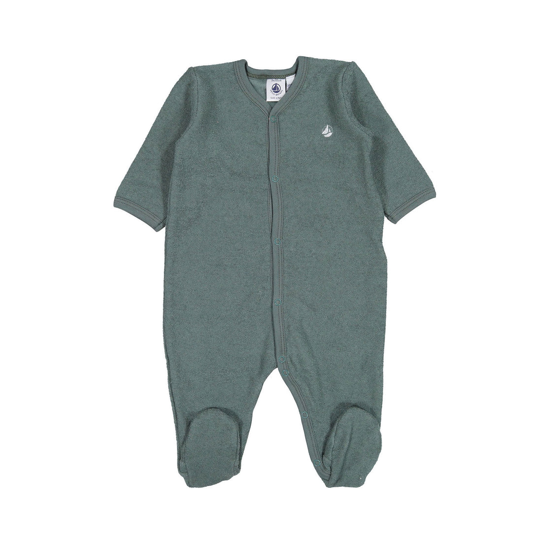 Petit Bateau Baby Front Snap Green French Terry Footie