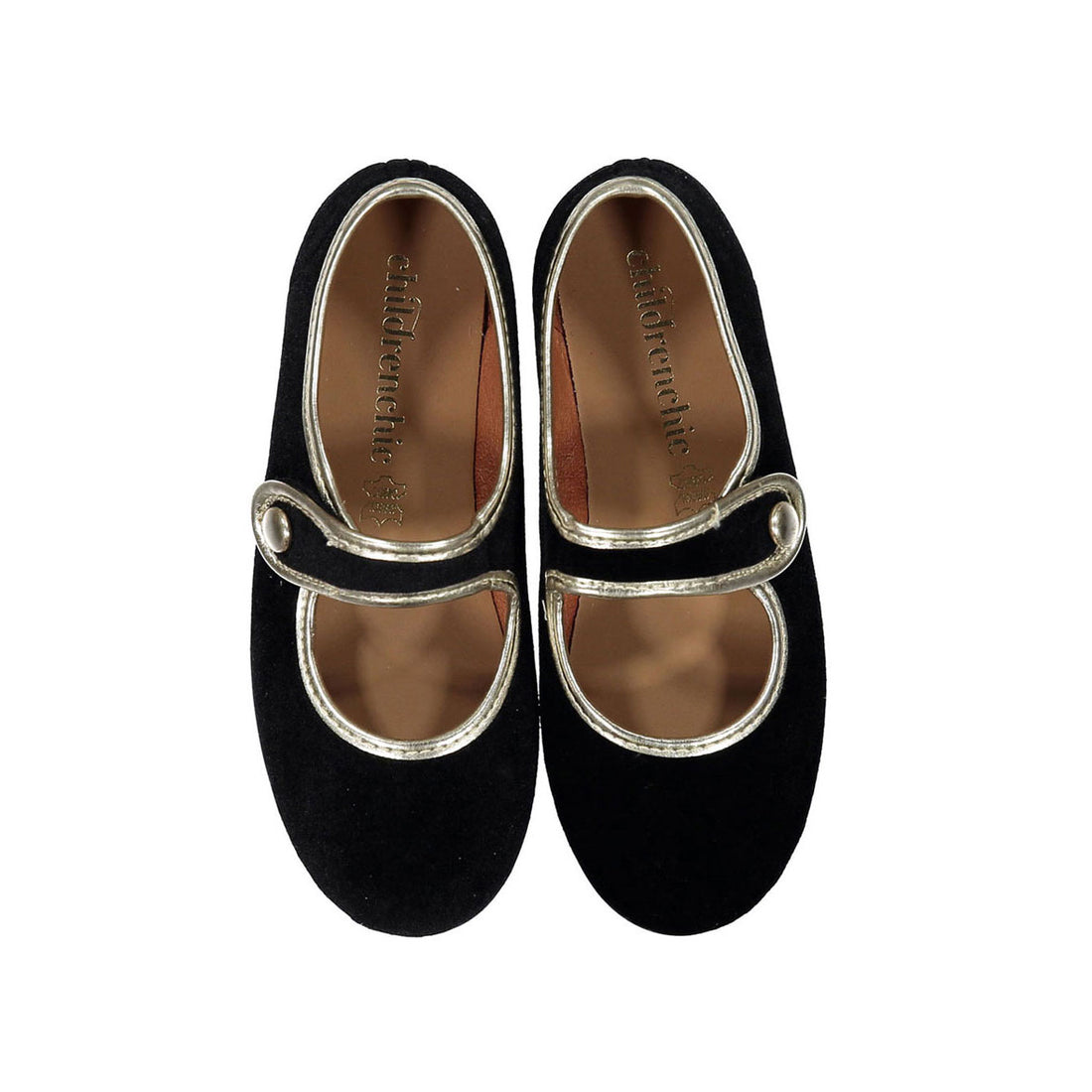 Childrenchic Black velvet/w gold pipping Mary Jane