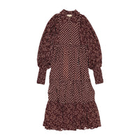 By Timo Plum Flower Combo Drapy Georgette Button Down Dress