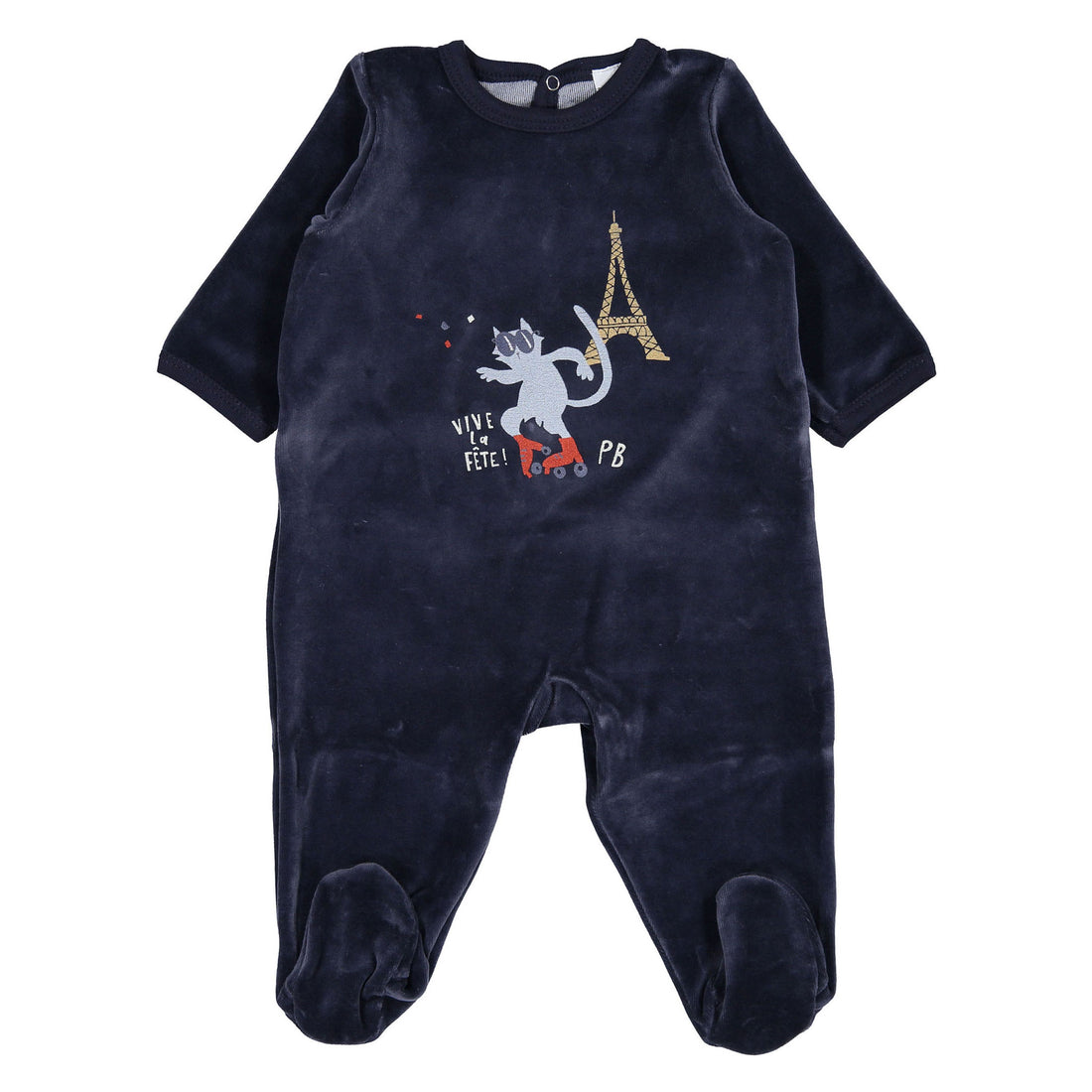 Petit Bateau Baby Boy Back Snap Velour Footie With Graphic