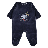 Petit Bateau Baby Boy Back Snap Velour Footie With Graphic