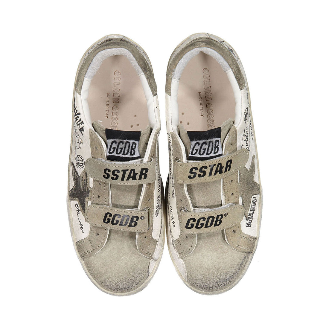 Golden Goose White/Black/Taupe Old School Nappa Strap Sneakers